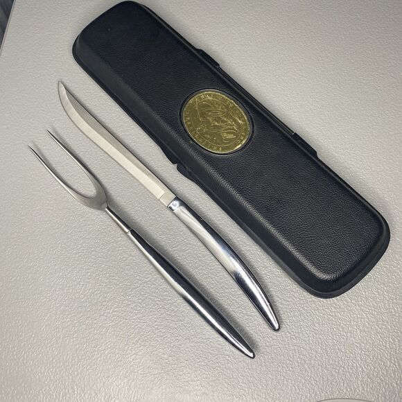 Vintage CHAS D BRIDDELL Carvel Hall Stainless Steel Carving Knife Fork Set MCM - Picture 3 of 8